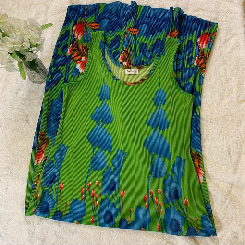 La Fete USA Sleeveless Accordion Pleat Maxi Dress Green Blue Pink
